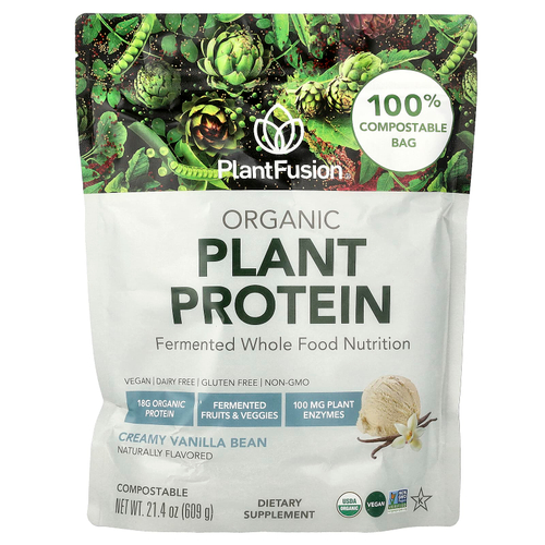 PlantFusion, Органический растительный протеин, сливочные стручки ванили, 609 г (21,4 унции)