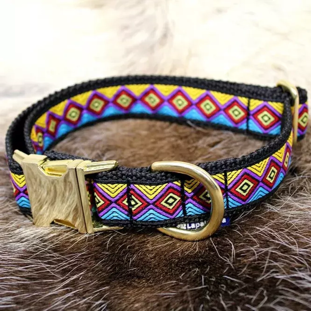 Ошейник для собаки усиленный для крупных и активных пород Этно мультиколор 30мм Lapalandia