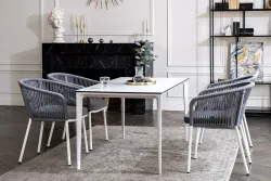 "Малага" обеденная группа на 4 персоны со стульями "Марсель", каркас белый, роуп светло-серый