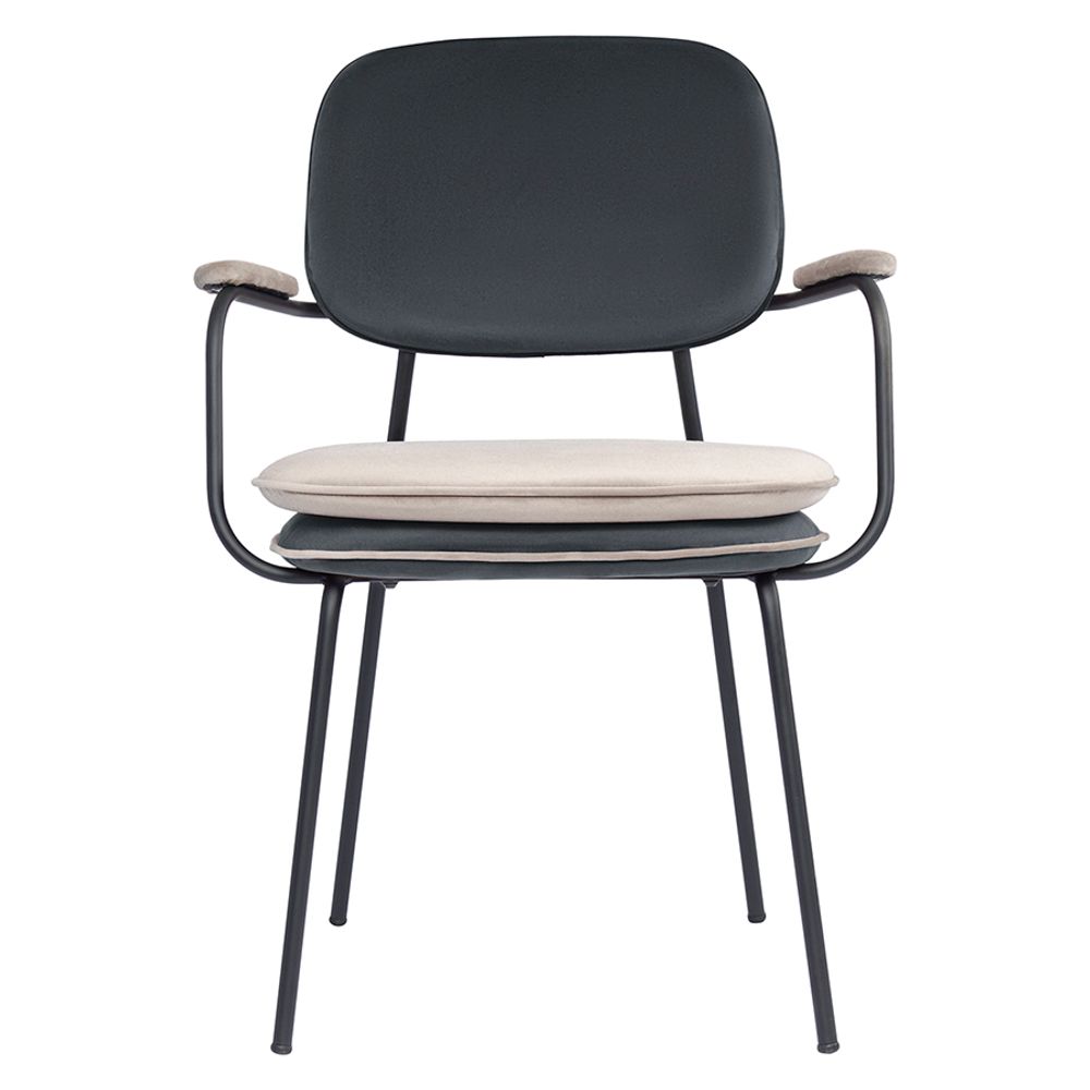 Стул с подлокотниками и контрастным кантом Pea, велюр, темно-серый/бежевый