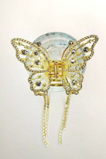 Блестящий краб заколка бабочка для волос. Универсальная.Металлическая. Модерн с  кисточками из страз. Цвет Золото