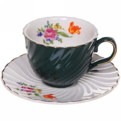 Кофейный набор 12 предметов «Цветочная фантазия» (6кружек 90мл+6блюдец), морская волна