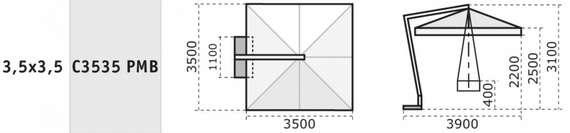 Зонт для кафе профессиональный  Pompei Braccio, 350х350 см