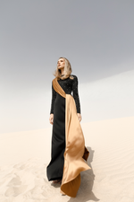 Платье макси сатиновое с асимметричной драпировкой и вышивкой