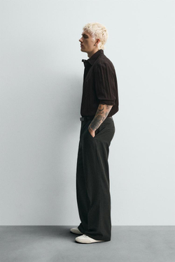 ZARA ЖАККАРДОВАЯ РУБАШКА В ПОЛОСКУ, КОРИЧНЕВЫЙ