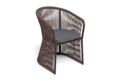 "Романо" стул плетеный из роупа, каркас алюминий коричневый (RAL8016) муар, роуп коричневый круглый, ткань темно-серая 027