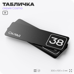 Табличка с номером склада "Склад №38", номер на дверь, 30 х 10 см, серия COSMO, черная, Айдентика Технолоджи