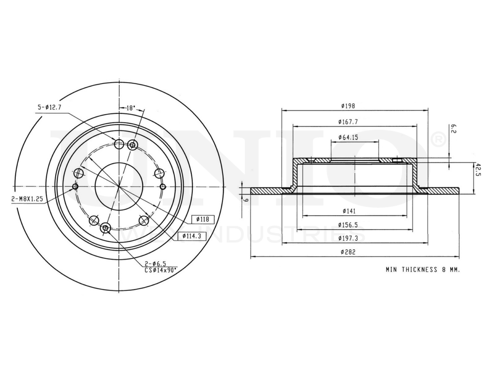 Диск тормозной задний UNIO BRD-20445