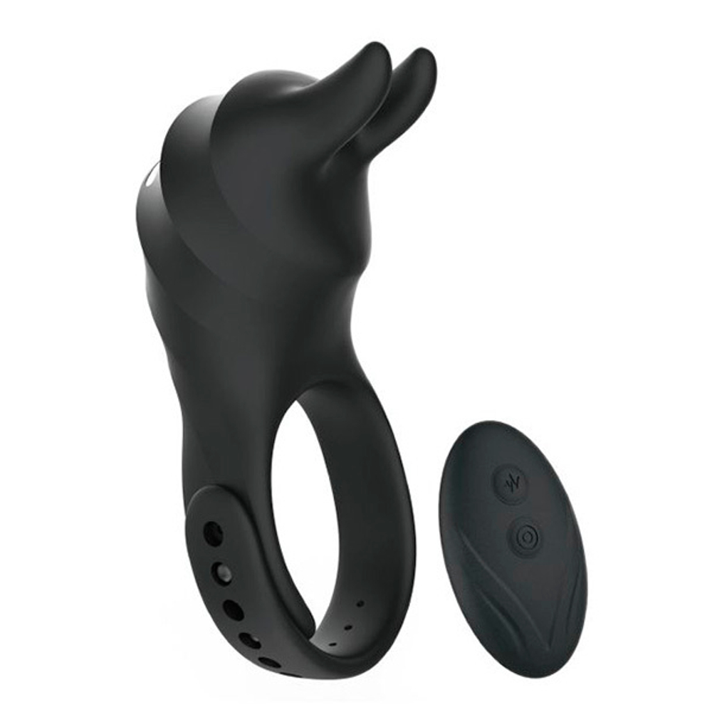 Черное эрекционное кольцо с ушками и пультом ДУ BeYourLover Usagi BJ435A