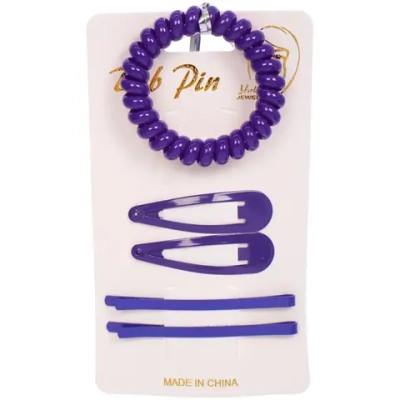 Набор аксессуаров для волос «Margo», 2 зажима, 2 невидимки, 1 резинка, цвет фиолетовый, d-5 см, 5,5*1,5 см