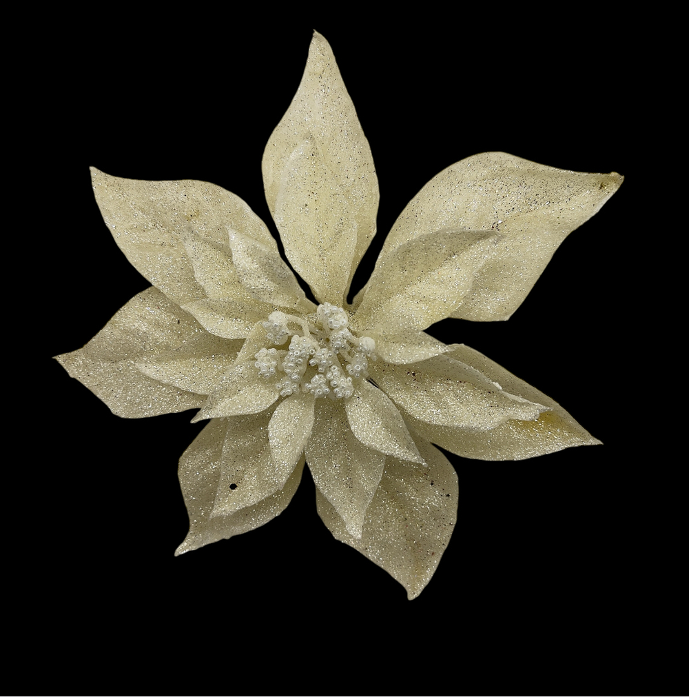 Пуансеттия на клипсе белая 24 см  [Арт.97917]