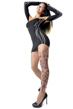 Колготки +size с принтом в виде леопарда в окружении цветов (Размер: XL-XXL-XXXL) (Цвет: бежевый)