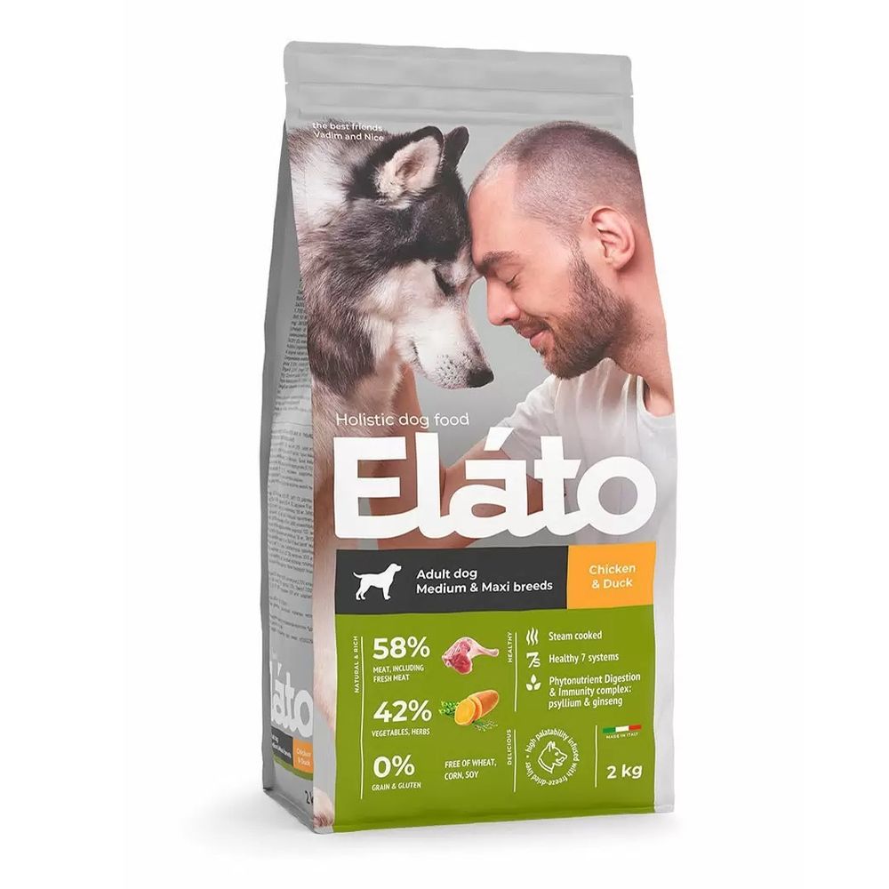 Сухой корм Elato Holistic для собак средних и крупных пород с курицей и уткой - 8 кг