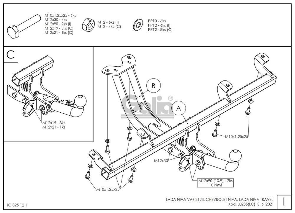 Фаркоп оцинкованный Galia L028A для Lada Niva Travel 2021-, Chevrolet Niva 2123 2008-2020, Lada Niva 2020-2021(паспорт и сертификат в комплекте)(без электрики)