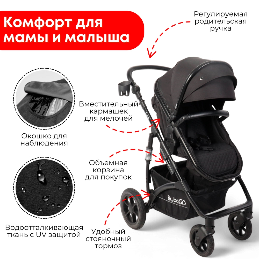 Коляска трансформер Bubago Zoom 3в1 черный