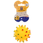 Игрушка - мячик для собак средних и мелких пород «ЗУБОЧИСТКА», цвет жёлтый, с пищалкой, d-6,5см (лейбл)