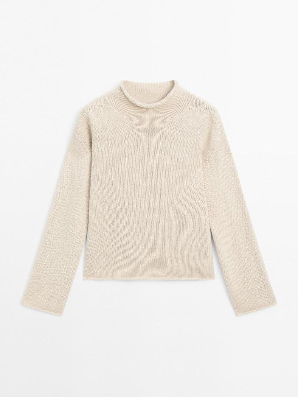 Massimo Dutti Трикотажный свитер с высоким воротником, песочный