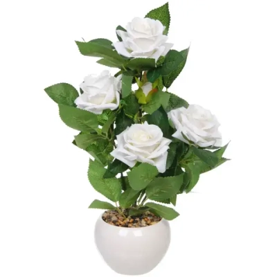 Цветочная композиция «Розовый куст» 42см в горшке, цвет белый