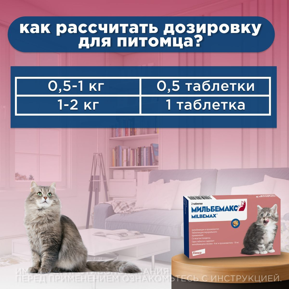 Таблетки против гельминтов Мильбемакс глистогон для кошек до 2кг и котят