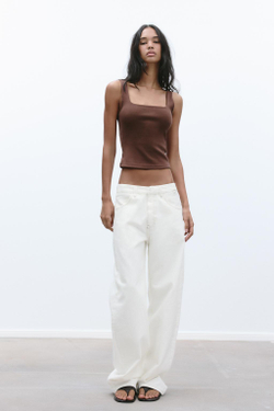 ZARA ТОП С ШИРОКИМИ БРЕТЕЛЯМИ, КОРИЧНЕВЫЙ