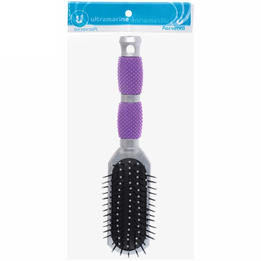 Расческа массажная «Lavanda», прямоугольная, цвет ручки фиолетовый, 23,5 см
