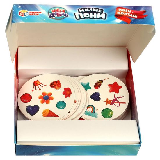 Настольная игра. Милые пони. Мегадубль с круглыми карточками. 150х150х30 мм. Умные игры