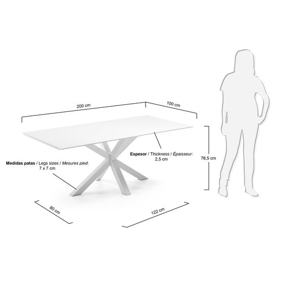 Белый лакированный стол Arya со стальными ножками 200x100