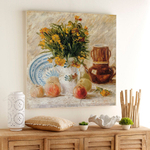 Картина для интерьера Ваза с цветами, кофейник и фрукты, Ван Гог, в интерьере