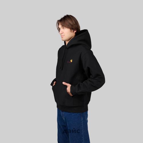 Толстовка мужская Carhartt WIP Hooded American Script артикул:I028279_black - купить в магазине Дайс