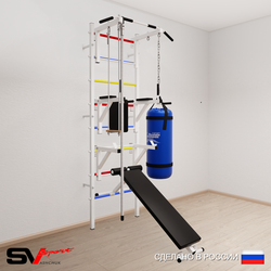 Шведская стенка Sv Sport 5963 (Турник стандарт/Брусья/Стойка/Скамья/Канат/Трапеция/Цепь/Мешок 30кг)