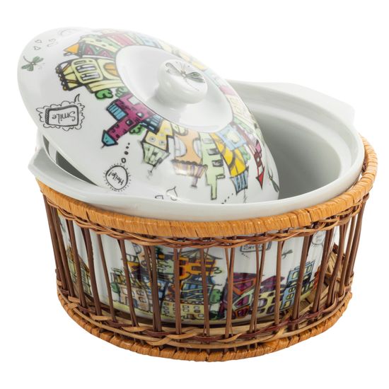 Кастрюля керамическая 2,5 л. с крышкой Kamille KM-6302 (27х24х13 см) в ротанговой корзинке