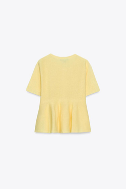 ZARA ТРИКОТАЖНЫЙ КАРДИГАН С БАСКОЙ, ЖЕЛТЫЙ