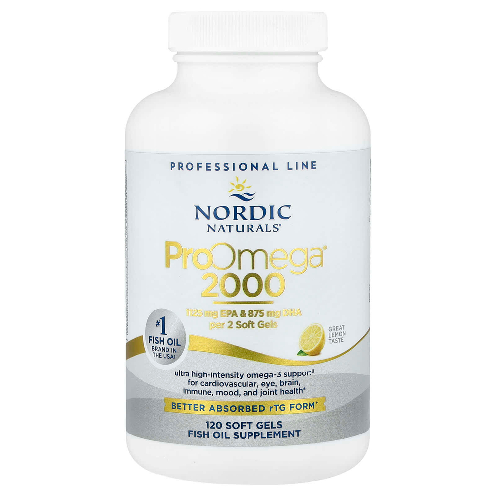 Nordic Naturals, ProOmega® 2000, омега-кислоты, со вкусом лимона, 120 капсул (1075 мг в 1 капсуле)