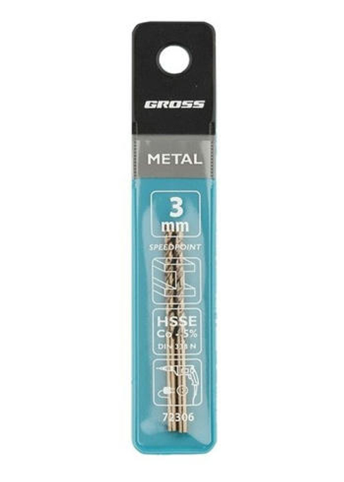 Сверло спиральное по металлу, 3 мм, HSS-Co, 2 шт Gross 72306