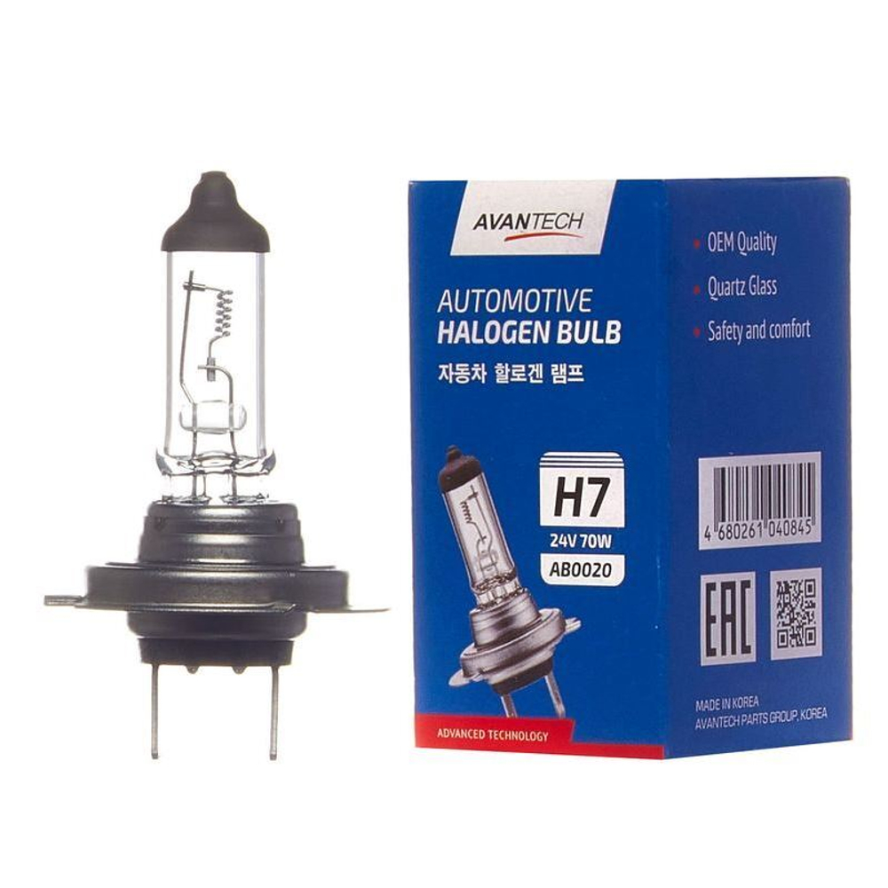 Лампа головного света Avantech H7 24V 70W AB0020