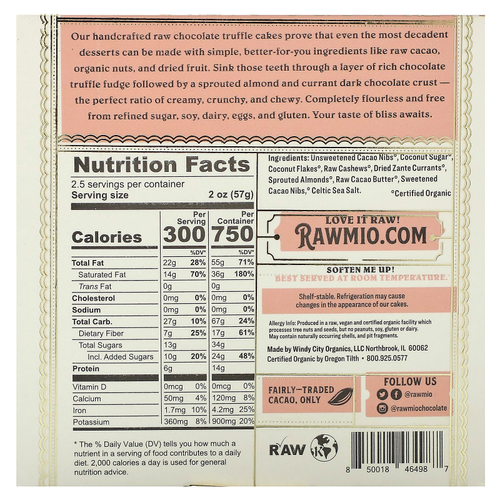 Rawmio, мини-пирожное с трюфелем из органического необработанного шоколада, 142 г (5 унций)