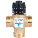 STOUT Термостатический смесительный клапан для систем отопления и ГВС. G 1” M, 20-43°С KV 1,6 м3/ч