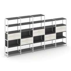 Shelf System Пятисекционный стеллаж пятиярусный с ящиками SN.STM-551 Антрацит/Дуб Наварра/Металл Бел