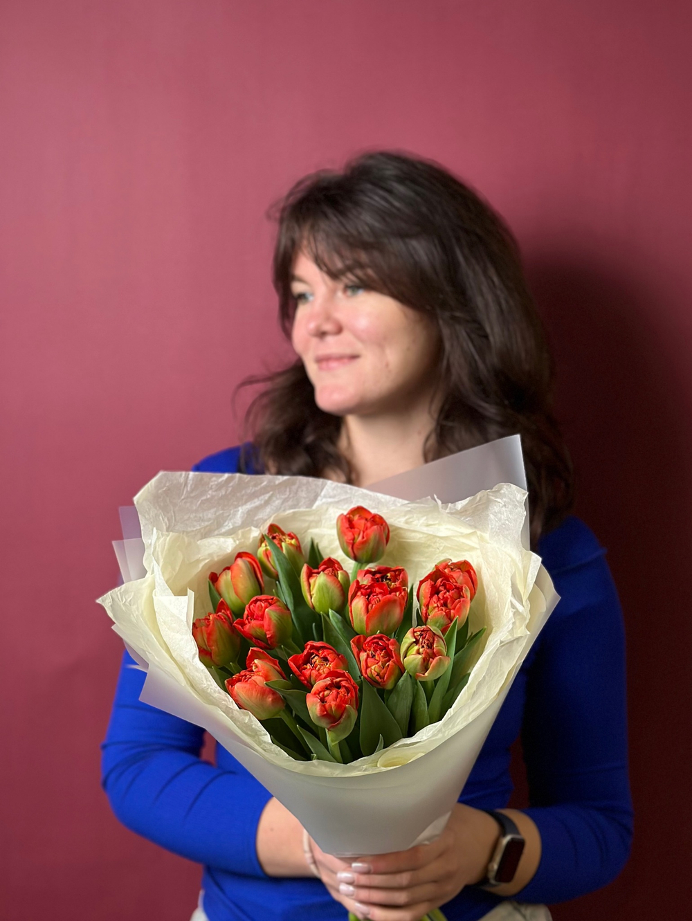 Букет оранжевых пионовидных тюльпанов