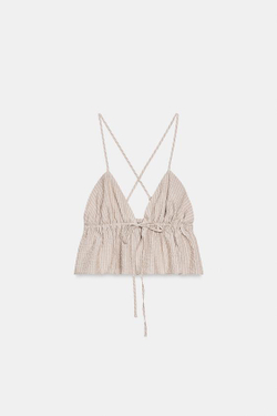 ZARA КРОП-ТОП В ПОЛОСКУ, СВЕТЛО-КОРИЧНЕВЫЙ