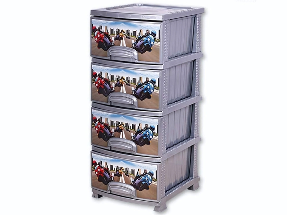 Комод 4-х секционный "Мотокросс" серебристый перламутр