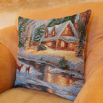 Наволочка гобеленовая декоративная для интерьерной подушки Зимний домик 47*47