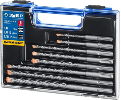 ЗУБР 8 шт: 5/6х110. 6/8/10х160, 8/10/12х210 мм, набор SDS-plus буров, Профессионал (29314-H8)