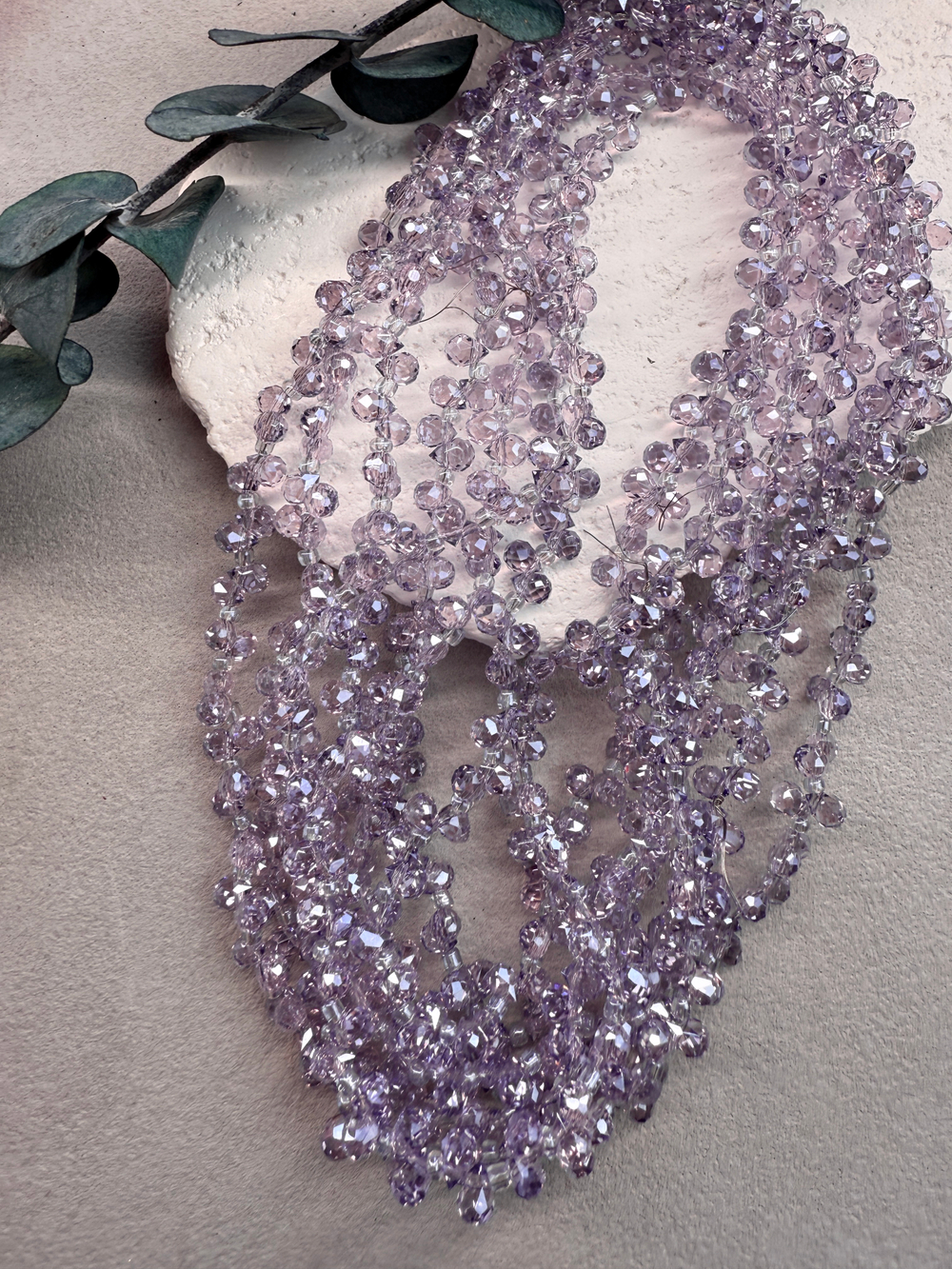 Бусины из хрустального стекла, капля 6*4 мм, радужный/фиалка, нить 40 см