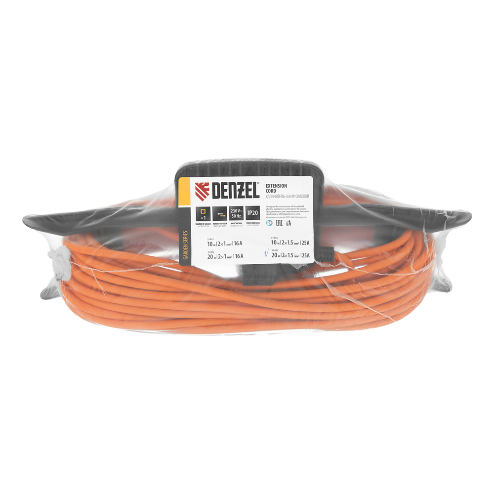 Удлинитель-шнур силовой Garden Series, б/з, ПВС, 20м, 1 розетка, 2 x 1,5 мм, Denzel
