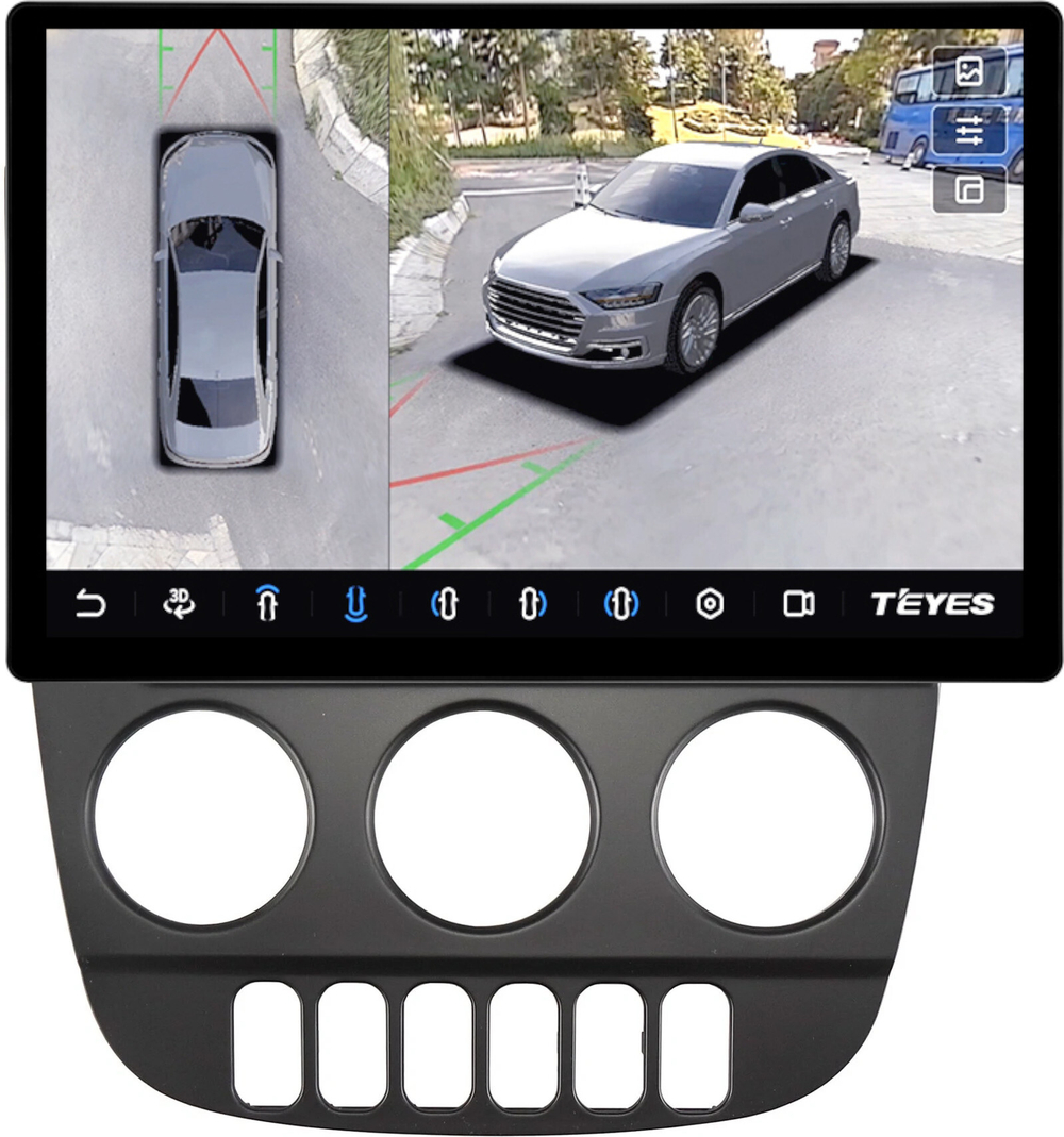 Магнитола для Mercedes-Benz ML W163 2001-2005 (климат, рамка черная) - Teyes CC3-2K-360 монитор 13" 2K QLED на Android 10, 6Гб+128Гб, CarPlay, 4G SIM-слот, 4 камеры в комплекте