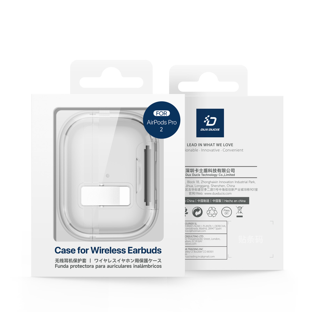 Усиленный прозрачный чехол для наушников AirPods Pro 2, Dux Ducis, серия PECR Series (встроенная подставка для смартфона)