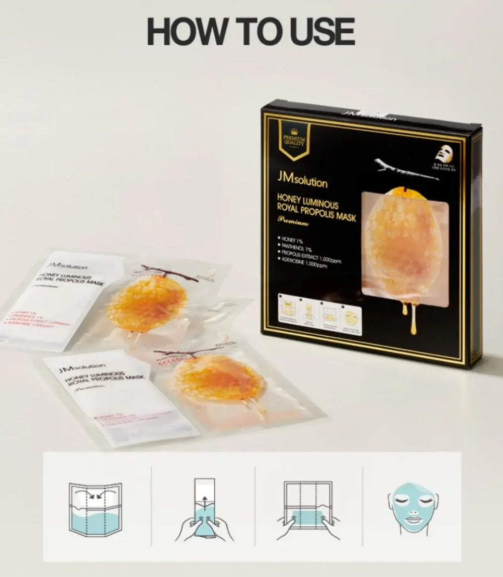 JMSolution Honey Luminous Royal Propolis Collagen Patch Mask восстанавливающая премиум-маска с прополисом