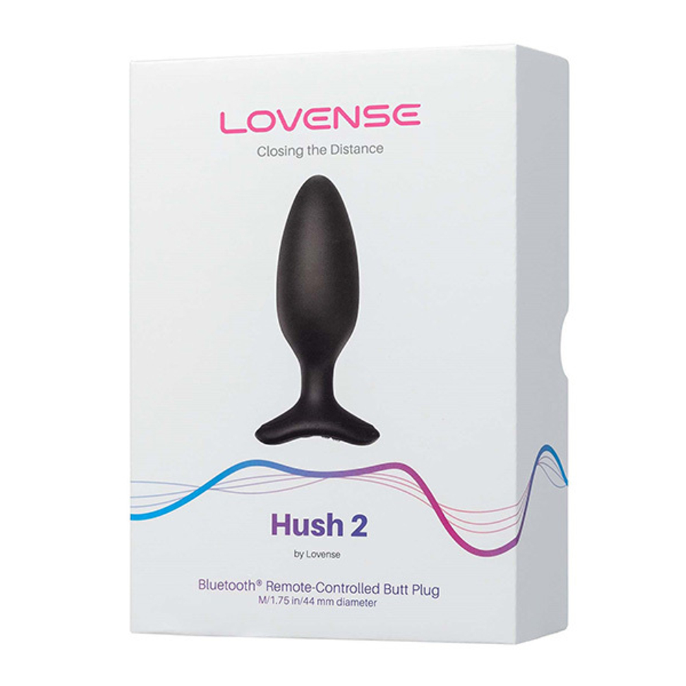 Черная анальная вибропробка 4,5см с управлением через приложение Lovense Hush 2 Anal Vibrating Butt Plug Size M Black
