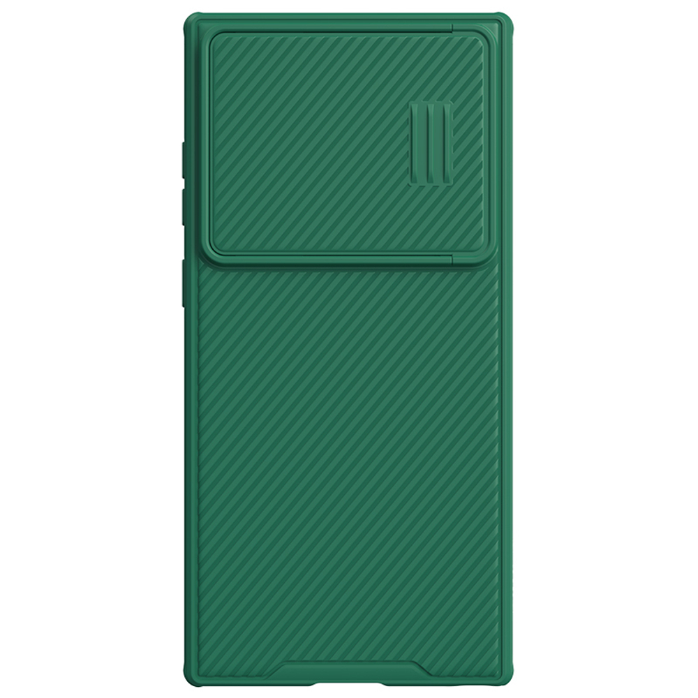 Чехол зеленого цвета (Deep Green) от Nillkin для Samsung Galaxy S23 Ultra, серия CamShield S Case, полуавтоматический механизм сдвижной шторки